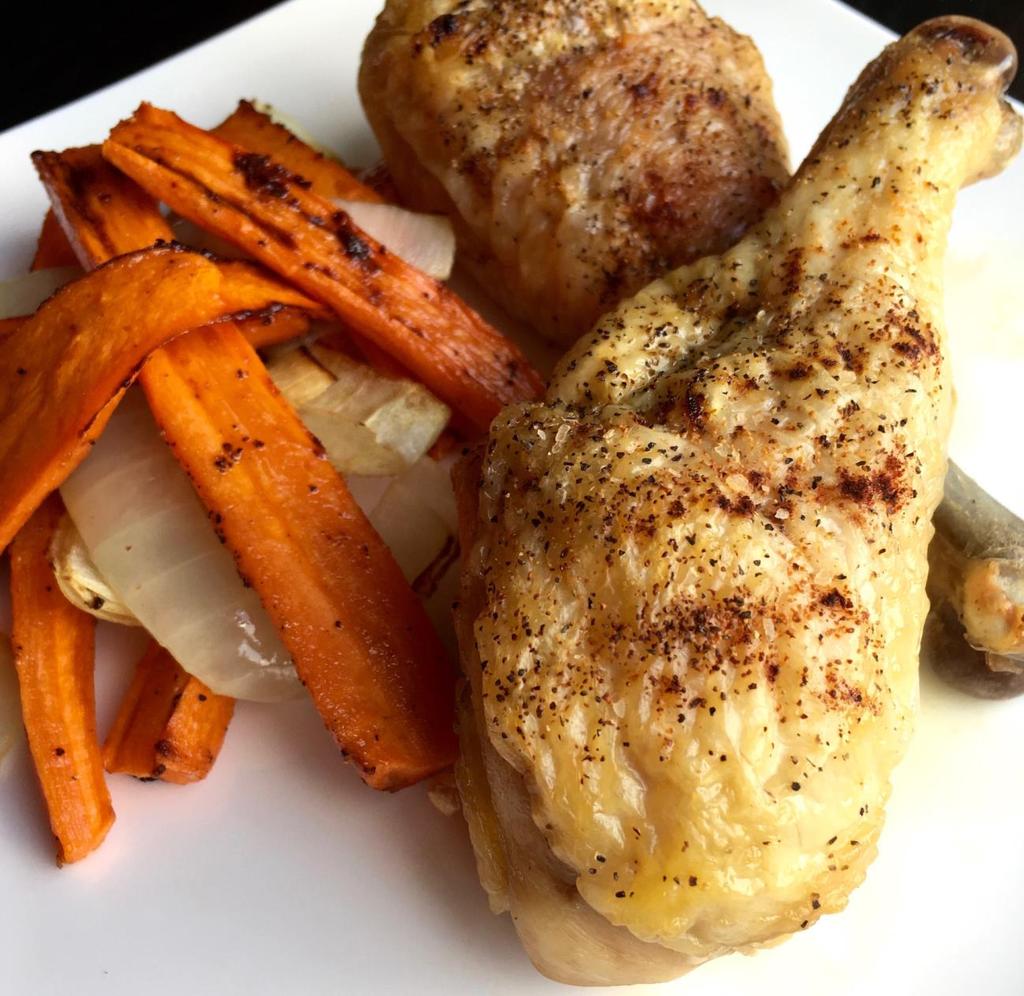 Oven-Roasted Chicken Drumsticks with Roasted Root Vegetables This super easy chicken drumstick recipe delivers crispy, mouthwatering results.