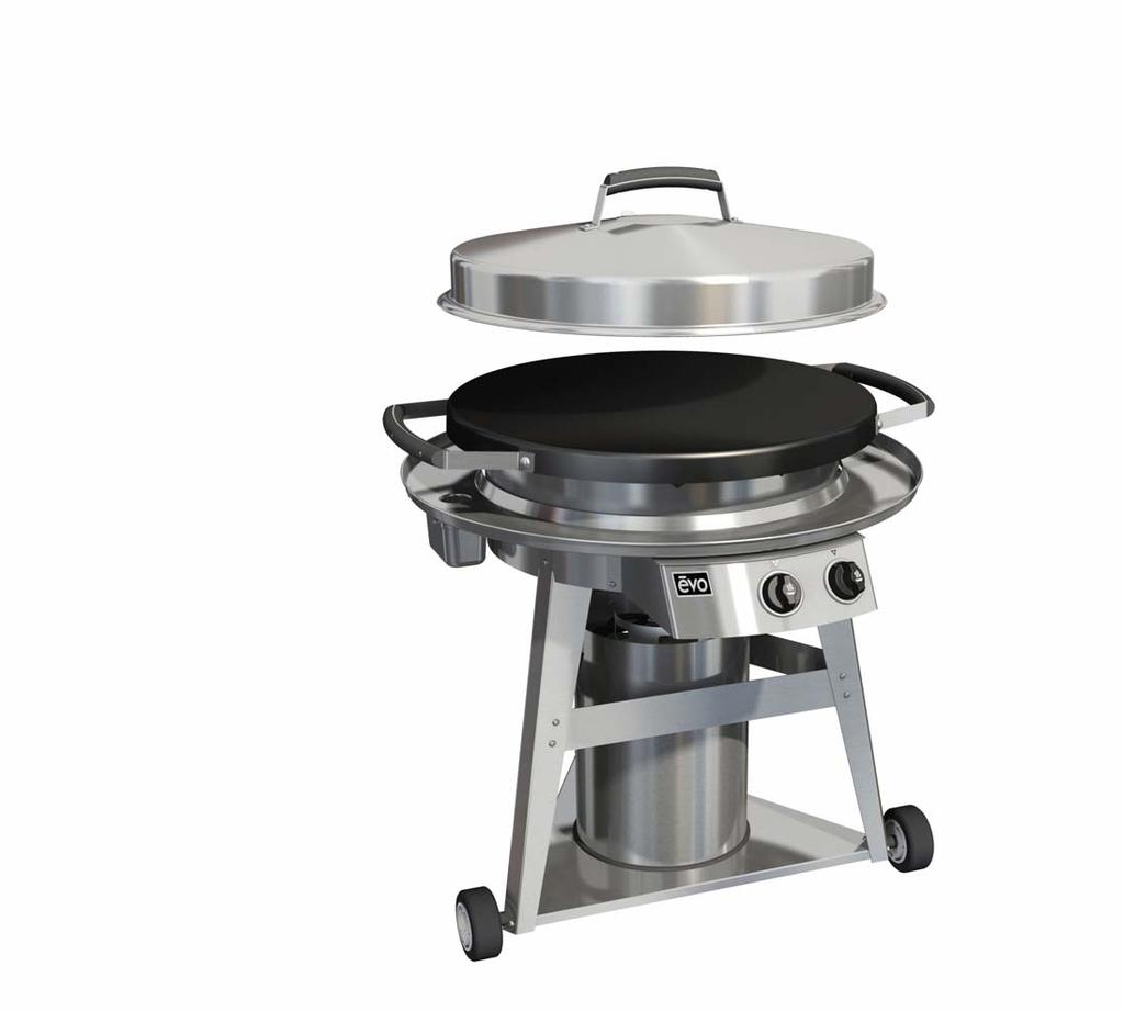 Professional Wheeled Cart Flattop Gas Grill Lid lets you roast, steam, warm, or smoke foods DUAL BUNES Independently-controlled burners provide two heat zones.