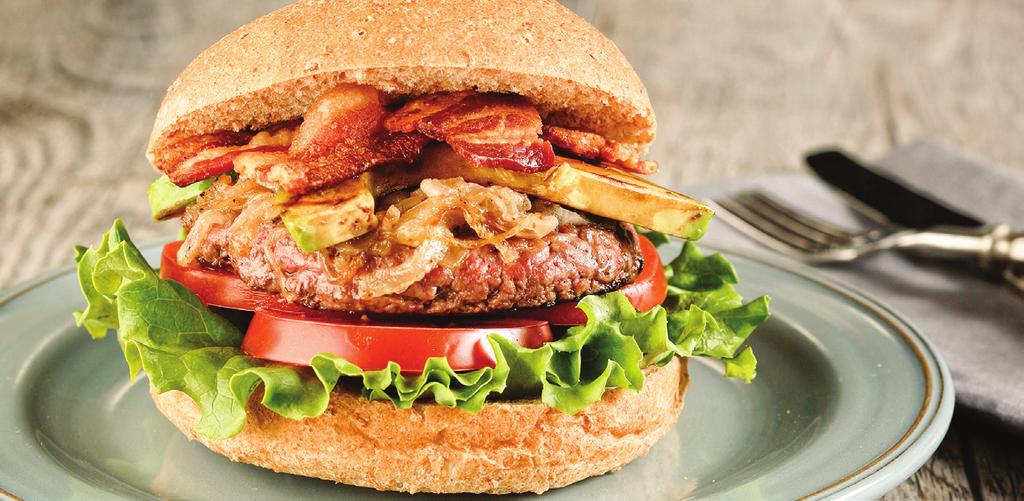 BACON CHEESEBURGER WITH AVOCADO SIMPLY 100% WHOLE WHEAT HAMBURGER ROLL DOUGH Every burger deserves a home.