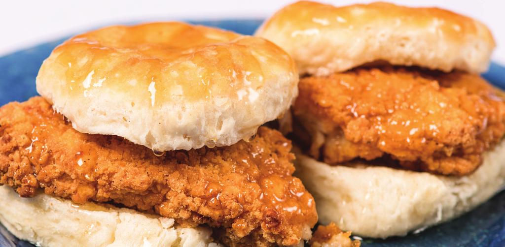 FRIED CHICKEN AND BISCUITS ZTF HANDI-SPLIT BISCUIT DOUGH Round, with a golden crispy coating, split in half and deep