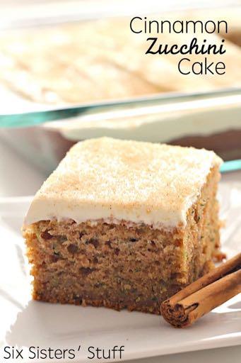 CINNAMON ZUCCHINI CAKE WITH CREAM CHEESE FROSTING D E S S E R T Serves: 16 Prep Time: 12 Minutes Cook Time: 40 Minutes 3 eggs 1/2 cup vegetable oil 1/2 cup applesauce 3/4 cup sugar 3/4 cup brown