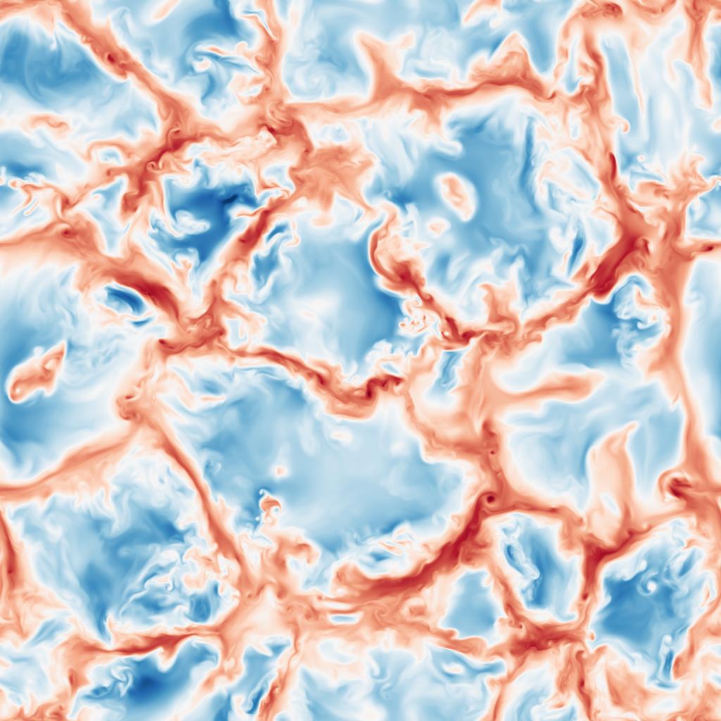 Simulations of solar surface convection: typical result hot upflows