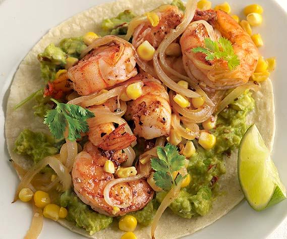 tuesday Spicy Chipotle Shrimp, Avocado, and Corn Fajitas Active/total time: 30 minutes Arrange the fajitas and fixings on a buffet table, bar style, for casual entertaining, or serve the components