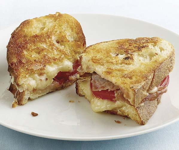 wednesday Garlic-Rubbed Grilled Cheese with Prosciutto and Tomatoes Active/total time: 20 minutes Three kinds of cheese, salty prosciutto, fresh tomatoes, and a touch of spice make this anything but