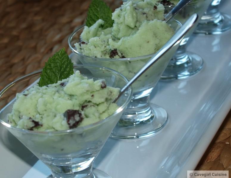 Mint Dark Chocolate Chip Ice Cream Submitted by: Cavegirl Cuisine Serves: 4 Cooking Time: 40 Minutes Non-Dairy 1 can coconut milk 1/4 cup raw honey 2 egg yolks 2 ounces 72% chocolate 1 tsp peppermint
