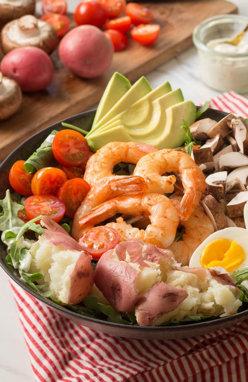 PALEO-FRIENDLY 4 Shrimp Cobb Salad with Smashed Potatoes and Mushrooms This unique spin on a cobb salad features everything you love about a traditional cobb with the addition of delicious smashed