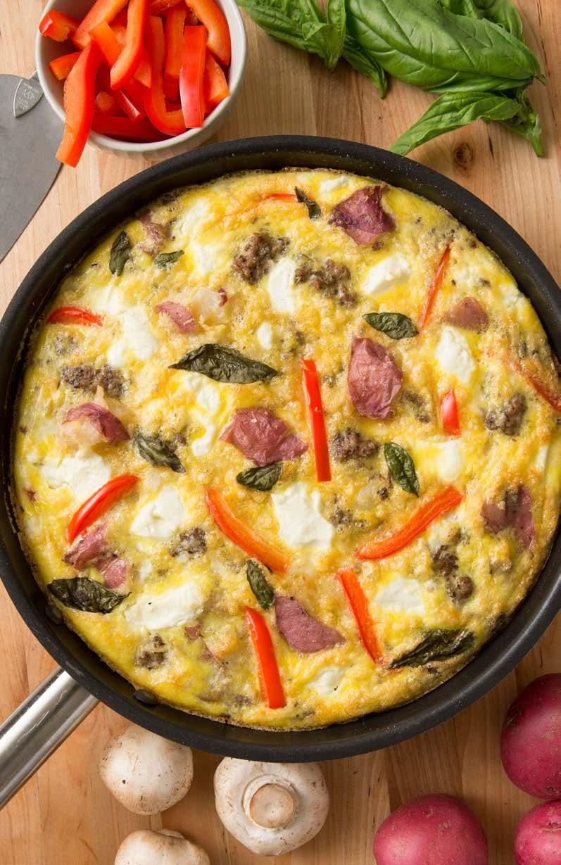 GLUTEN-FREE PALEO-FRIENDLY KID-FRIENDLY 7 Blended Sausage and Mushroom Frittata with Potatoes and Goat Cheese This frittata features hearty Red potatoes, savory sausage blended with meaty mushrooms,