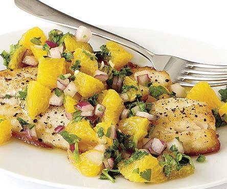 tuesday Seared Tilapia with Spicy Orange Salsa Active Total time: 30 minutes This zippy salsa is delicious with just about any type of fish or shellfish, but here it s paired with quickcooking