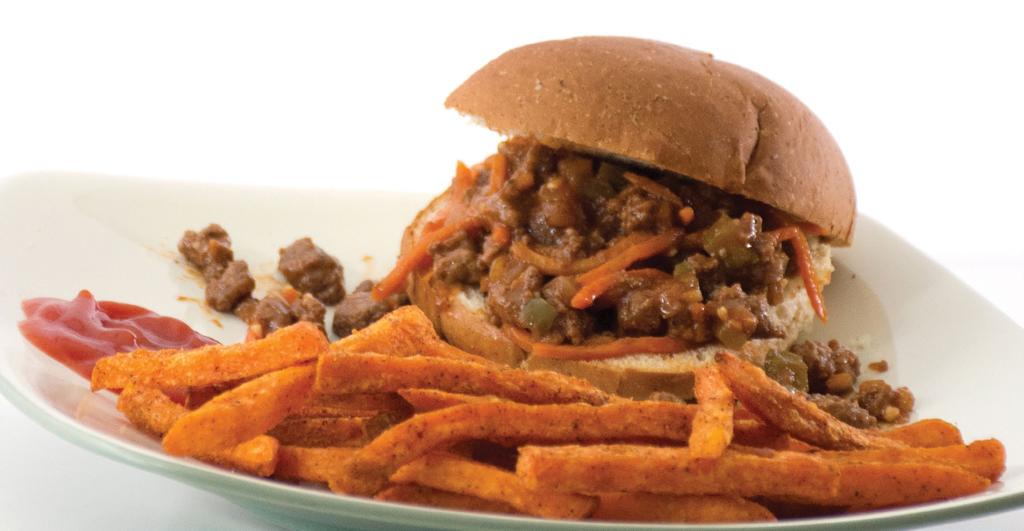 Lunch Sloppy Joes Serves 6 15 minutes 45 minutes 60 minutes Medium 1 Tbsp. of olive oil 1/2 C. diced onion 1 bell pepper, chopped 5 oz. of carrot matchsticks 1 lb. 93% lean ground beef 1 tsp.