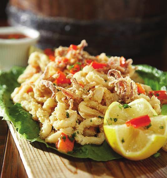 Hot Appetizers Efendi s Calamari Tender squid lightly breaded and fried to a golden brown and topped with a spicy pepper (medium hot) and black olive sauce.