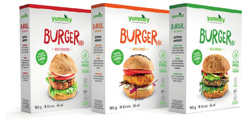 VEGE BURGER MIX Vege burgers with: - Tomato - Carrot - Spinach Vegan quinoa flakes mix with vegetables and aromatic herbs and spices makes