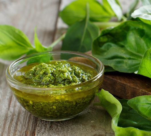BASIL PESTO SAUCE 3 2 cups fresh basil leaves (no stems) 2 tablespoons pine nuts or walnuts 2 large cloves garlic ½ cup extra-virgin olive oil ½ cup freshly grated parmesan cheese STEP 1 Combine