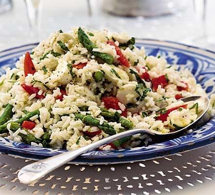 1. RICE SALAD DATE using the microwave, vegetable preparation revised, making & using a dressing presentation, 1 pouch plain Uncle Ben s microwave rice 1 /2 red pepper 1/2 green pepper 1 small red