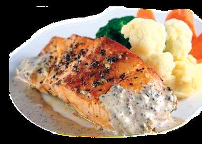 00 Seafood Brochette Lightly Pan-Seared Salmon Fillet Flavorful, tender and succulent, served with a creamy grain mustard, pepper or dill sauce RM 40.