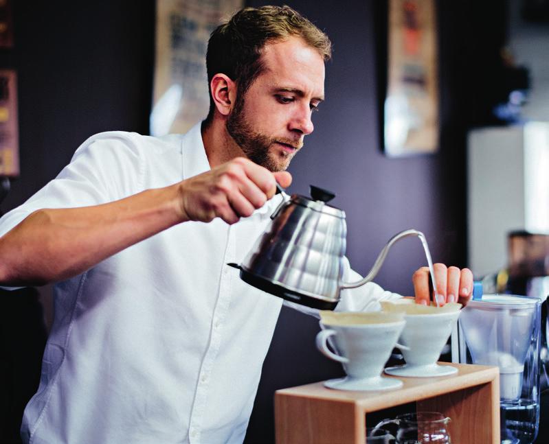 According to his philosophy, there are undeniable similarities between coffee making and cooking: Just like a good chef, a barista rigorously selects his raw materials,