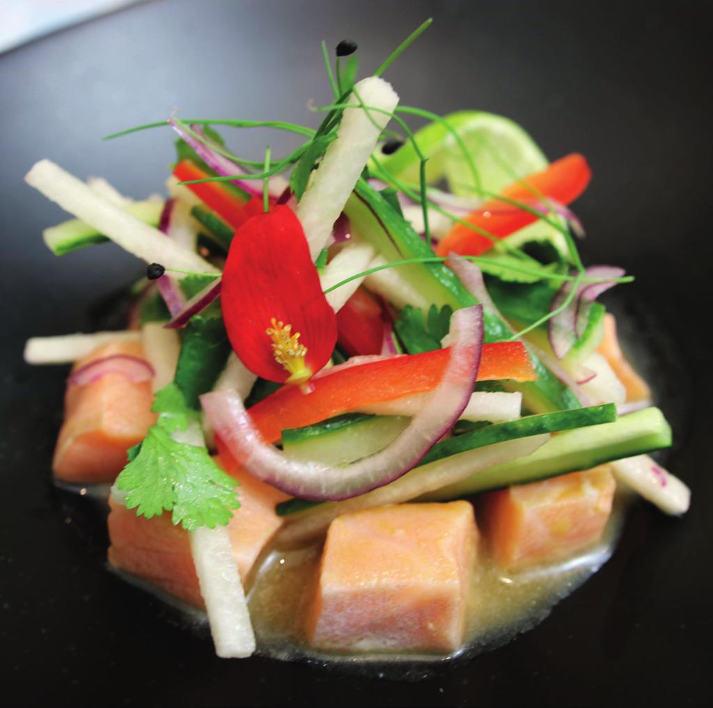 Salmon Tiradito with Jimama Salad Dairy Free Grain Free Paleo Lower Sugar Low Carb Protein Rich Healthy Fats Fish Celery STARTER INGREDIENTS serves 1 80g Salmon 1 Whole juiced Lime 20g
