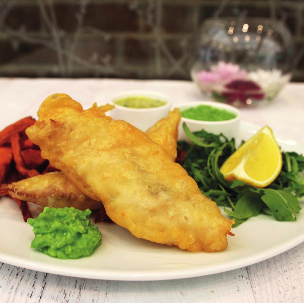 Haddock Fish & Chips Dairy Free Protein Rich Sulphites Mustard Fish Egg (in the tartare sauce) INGREDIENTS serves 1 150g Haddock 150g Sweet potato chips 50g Pea puree (peas, water, coconut oil) 1g