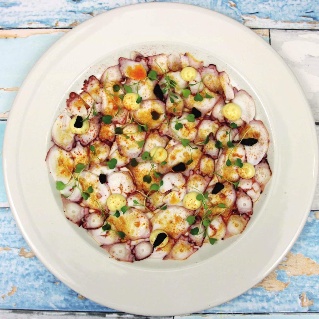 Octopus Carpaccio with Snoked Paprika Dairy Free Grain Free Paleo Lower Sugar Low Carb Protein Rich Shellfish Egg INGREDIENTS