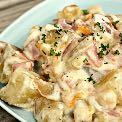 Red Potatoes and Ham Casserole Serves: 3 4 Prep time: 20 minutes Cook time: 25 30 minutes Nonstick cooking spray 3 4 red potatoes 1 cup cooked ham, cubed ½ (14.
