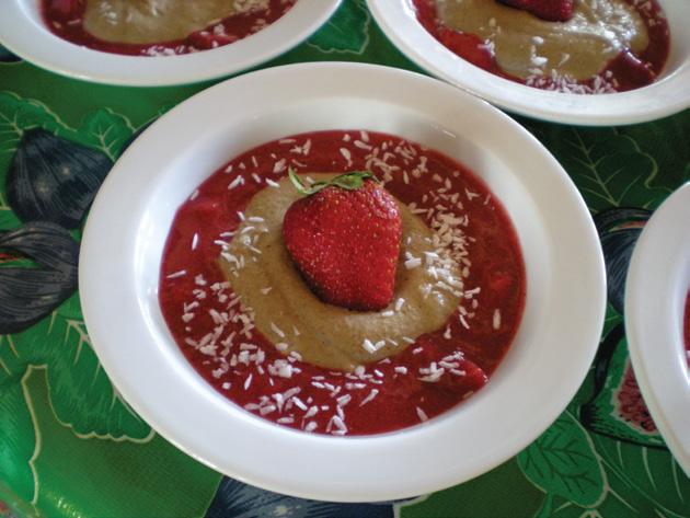 Buckwheat Carob Porridge with Strawberry Sauce (serves 4) Bienvenidos in Spain! The carob tree grows in Spain. It gives us the low-fat, high-fiber, vitamin-and mineral-rich carob powder.