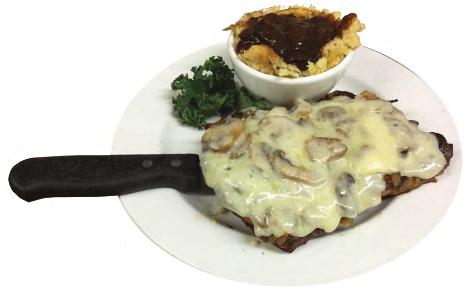 cranberry bbq sauce or angry apple bbq Shown with smashed potatoes with mushroom gravy *Grilled Delmonico Sandwich - Choice