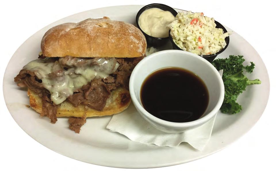 Burgers & Sandwiches Shown with coleslaw French Dip - Thinly sliced choice prime