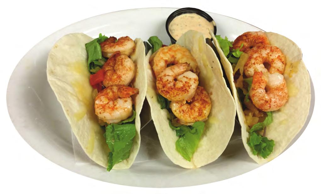 of spicy tartar sauce Shrimp Tacos - Grilled tortillas with broiled shrimp, Monterey