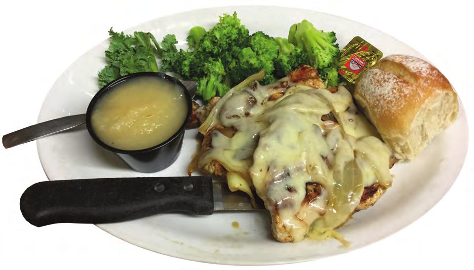 and mushroom gravy Shown with applesauce and steamed broccoli Smothered Chicken