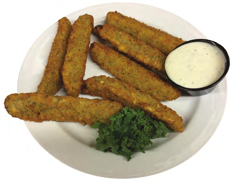 Starters Fried Pickles - Breaded and deep fried pickle spears served with ranch for