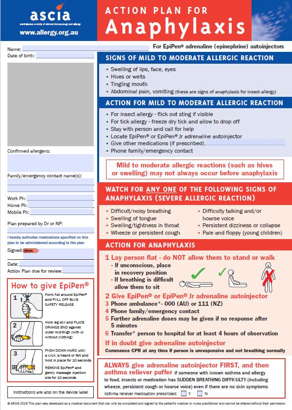 APPENDIX A Screen shot of page 1 of an IAMP and an ASCIA Anaphylaxis Action Plan template IAMP page 1 sample, from