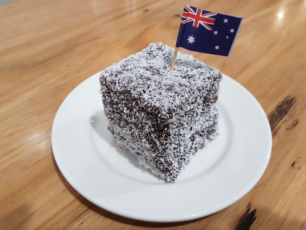 Just one of the lamingtons from Bourkies Bake House in Woodend, Victoria, Australia - Yum! The lamington is nothing flash.
