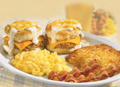 fresh-cracked Classics Each served with two Grade AA large eggs, cooked to order with hash browns or breakfast potatoes and choice of three buttermilk pancakes or white or whole wheat