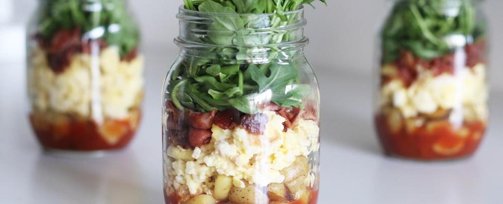 Bacon & Eggs Breakfast Jar 7 ingredients 20 minutes 4 servings 4. Cook the bacon and wrap in paper towel while you prepare the rest. Add half the coconut oil to a frying pan and heat over medium.