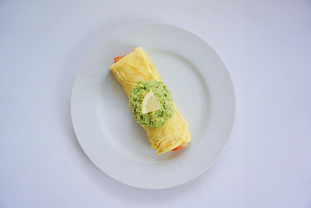 Day 4 Salmon Omelette topped with Guacamole (makes enough for Day 4 and Day 5) Ingredients 6 eggs 1/2 cup water 8 oz of cooked salmon pieces 1 avocado 2 tablespoon diced onion 2 teaspoon lemon juice