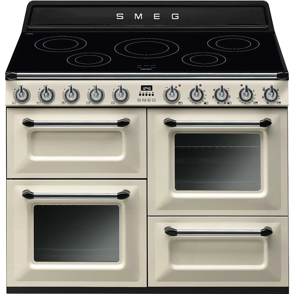 Smeg 110cm Induction Freestanding Cooker EAN13: 8017709195069 cream enamelled metal 110mmW x 600mmD x 895-910mmH MAIN OVEN 7 total functions 70 litre capacity 4 cooking levels 2 x chrome wire shelf 1