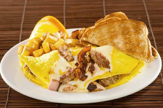 95 Omelets Available Sat & Sun 8am-2pm Chuck Wagon Omelets Omelets are served with seasoned potatoes & your choice of toast - White, Wheat, Rye, Sourdough or Biscuits Farmer s Omelet Our best selling