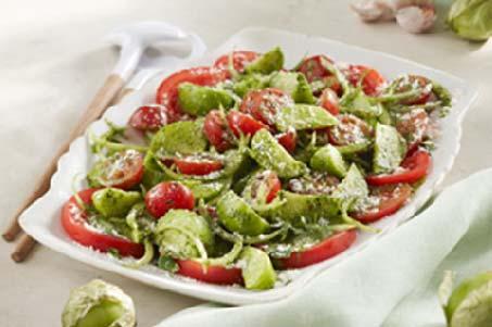 Recipe: Fresh Tomato & Tomatillo Salad 1 bunch fresh cilantro, divided ½ cup Zesty Italian Dressing 2 cloves garlic 10 cherry tomatoes, cut in half 4 tomatillos, each cut into 8 wedges 1 small onion,