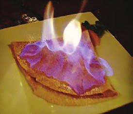 Flambé Crêpes Crêpes set alight with alcohol - a spectacular end to your meal. Banana, Ice Cream and Rum 8.