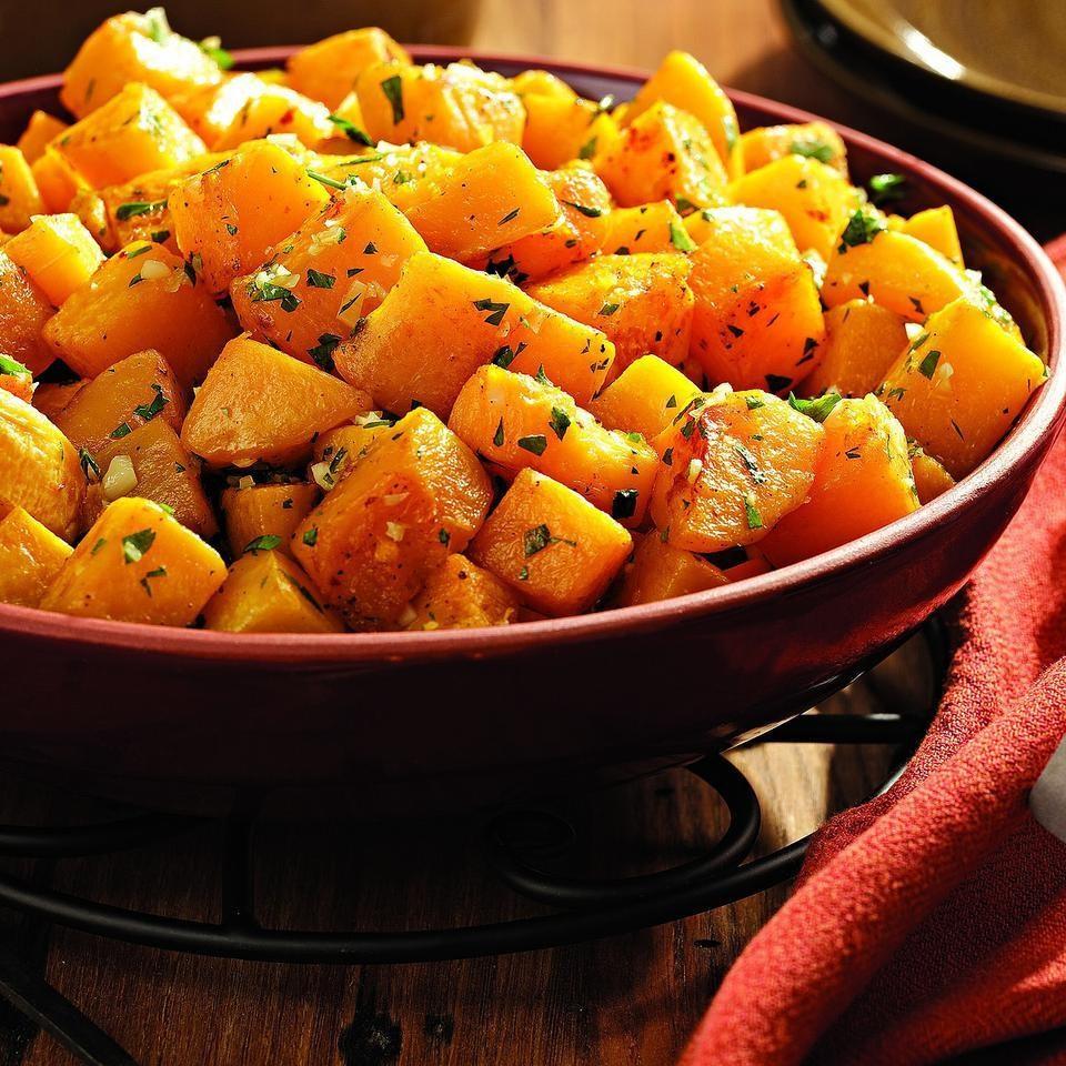 Oven Roasted Squash with Garlic and Parsley 5 pounds winter squash (such as butternut), peeled, seeded and cut into 1- inch chunks 2 tablespoons extra- virgin olive oil, divided 1 1/2 teaspoons salt