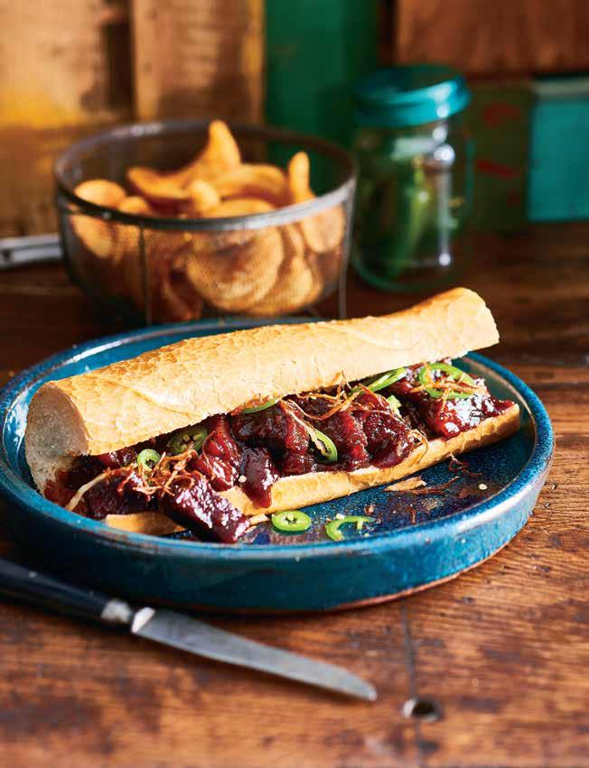 This rib sub sandwich is great for an all-day dining menu item. Maple BBQ Ribs Sub RIB BURNT ENDS HOAGIE 3kg American rib, whole, deboned BRAISING LIQUID 1.