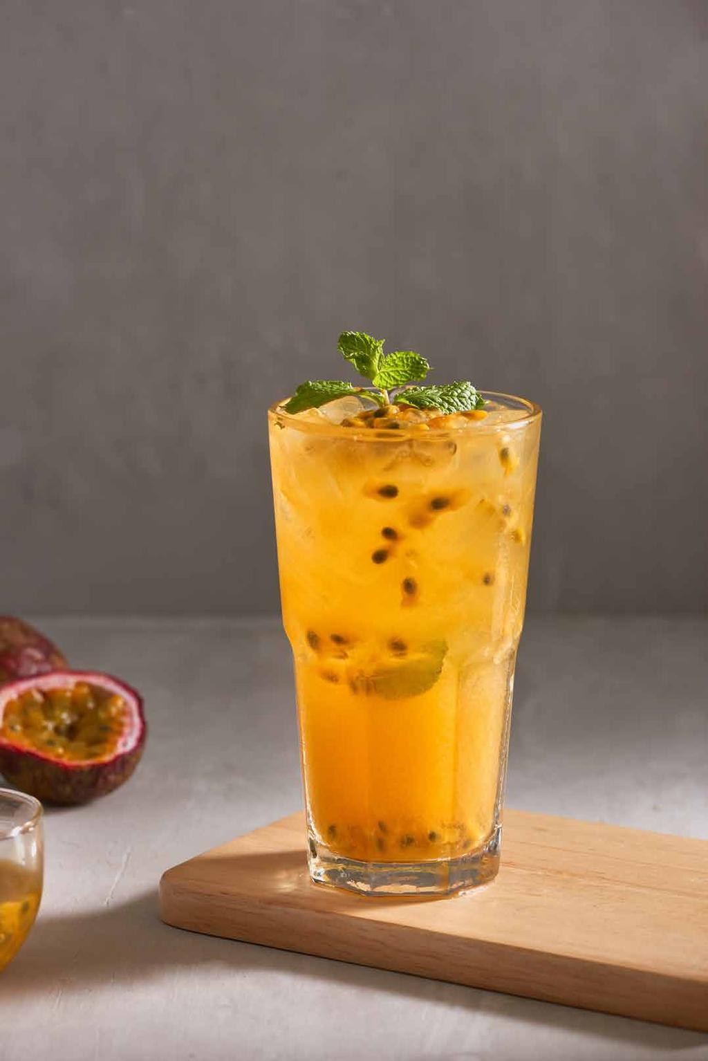Exotic passionfruit and fresh lemon works brilliantly when combined with iced tea. Add a splash of pomegranate syrup to the glass to give your guests a true exotic and refreshing experience.
