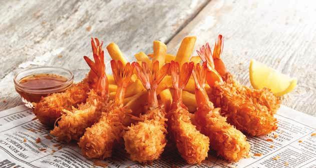 39 DUMB LUCK COCONUT SHRIMP Bubba always loved this one! Hand dipped in flakey coconut, served with Cajun Marmalade and Fries. 1080 cals 18.