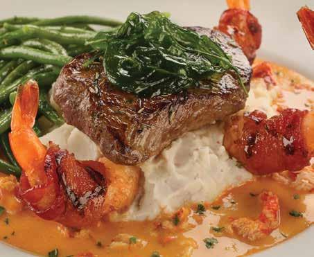 Fire-Grilled Sirloin* with Bacon-Wrapped Shrimp & Lobster Sauce STEAKS & RIBS ALL OUR STEAKS ARE fire-grilled sirloin * with bacon-wrapped shrimp & lobster sauce 5 oz.