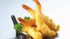 TEMPURA PRAWNS Spiral cut prawn, coated in a light golden tempura batter.