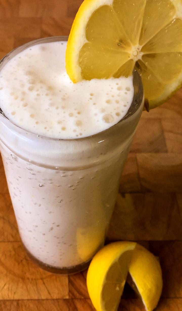 Lemon Sherbet Protein Smoothie This protein smoothie can be enjoyed immediately as a refreshing post-workout smoothie, or frozen to be eaten like ice cream!