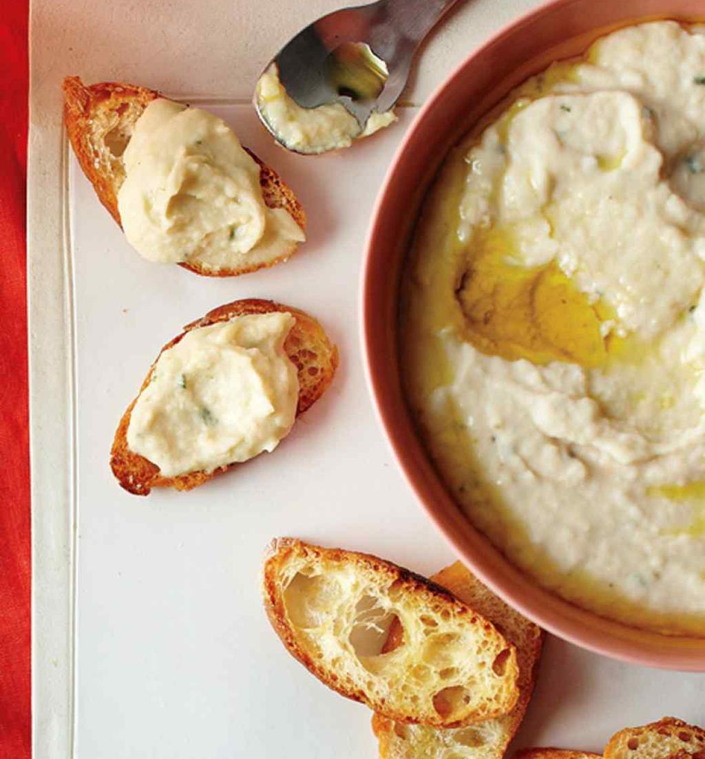 White Bean Dip Try pairing this dip with a baguette Slice a baguette 1/2 inch