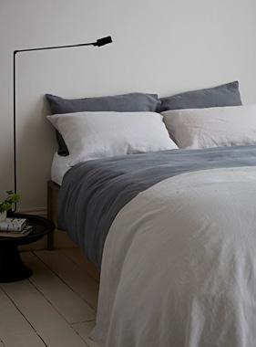 Charcoal Bedlinen, from 30, shown here with Dove Grey Lens got its name from the new Louvre museum, opened on the