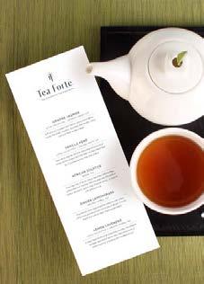 3 H tea menu cover An elegant, black, faux leather menu cover with embossed Tea Forté logo.