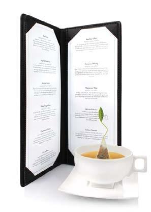 perfect fit inside our Tea Menu Cover. Include your logo and up to twenty Tea Forté blends.