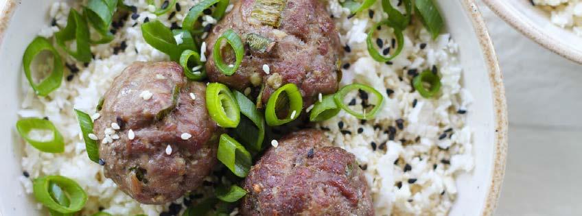 Asian Meatballs with Cauliflower Rice 9 ingredients 40 minutes 4 servings 1. Preheat your oven to 350ºF (177ºC) and line a baking sheet with parchment. 2.